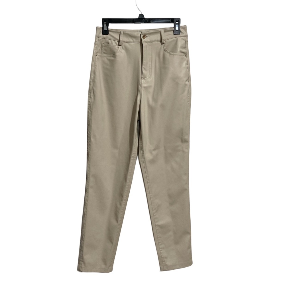 Zara‎ Women’s Jeans Style Faux Leather Pants Beige Straight Leg High-Rise
